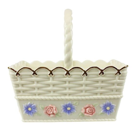 Lenox Spring Garden Woven Porcelain Handled Basket Gold Trim Cottagecore Kitsch - Picture 4 of 9